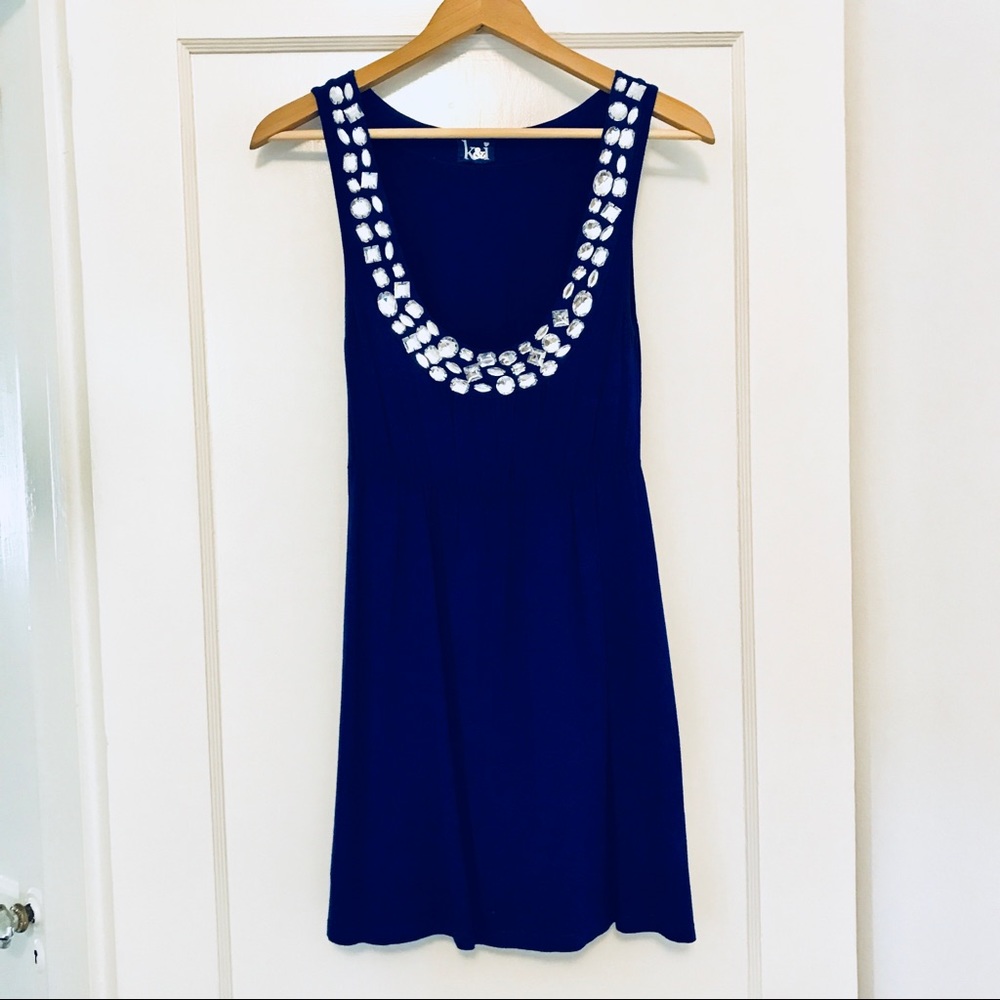 Royal Blue Cotton Knit Dress with Rhinestones